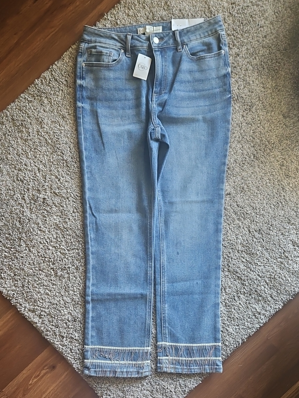 Womens Light Blue Straight-Leg Jeans With Silver Dangle Fringe